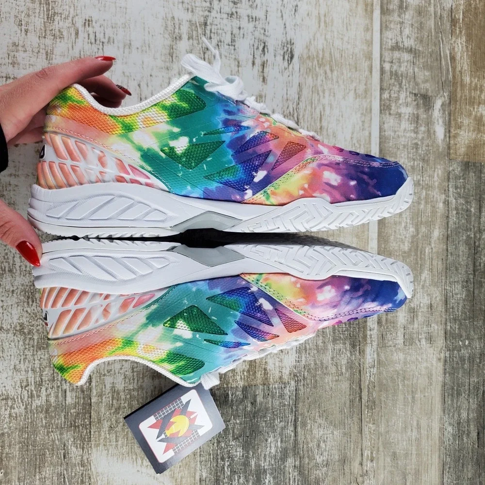 Fila Axilus Kids Girls Tennis Shoe Sz 7 Athletic Multi Tie Dye Round Toe Lace Up